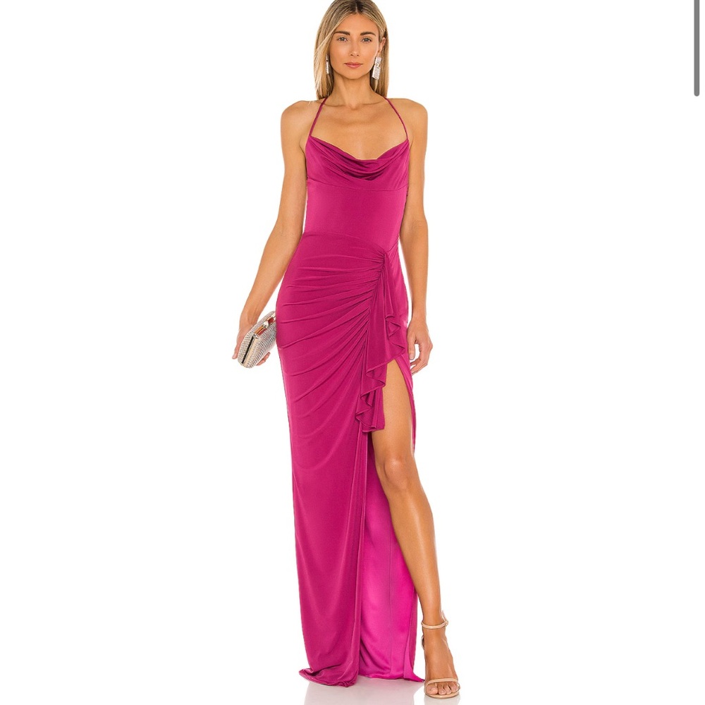 REVOLVE X Katie May So Juicy Ruched Cowl Neck Open Back Maxi Dress Gown Pink